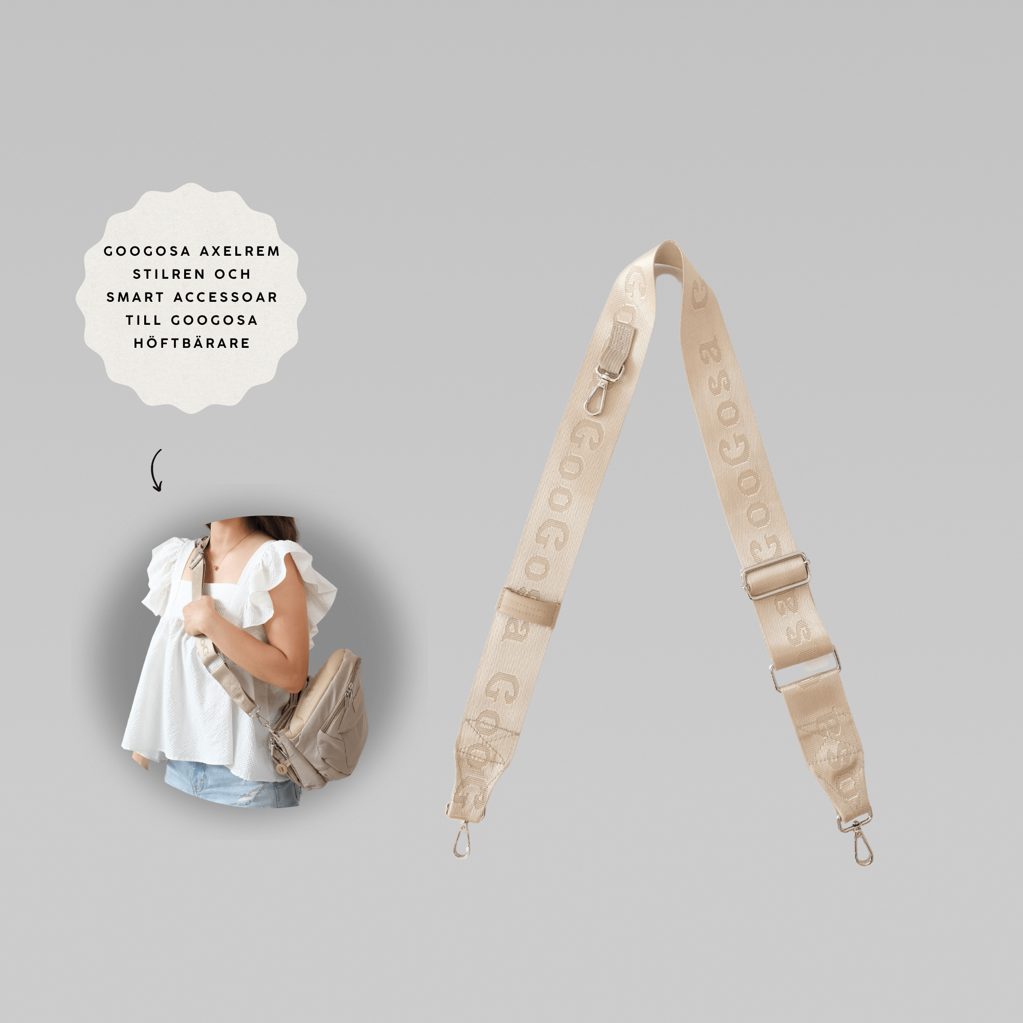 Axelrem GooGosa – Stilren och smart accessoar till din höftbärare eller skötväska - GooGosa TAUPE BEIGE GooGosa